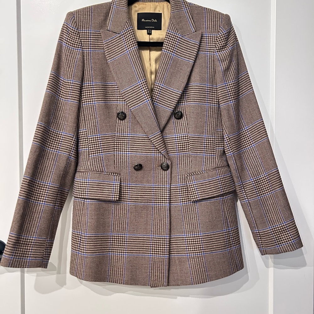 Massimo Dutti Checkered Blazer in Brown and Cream